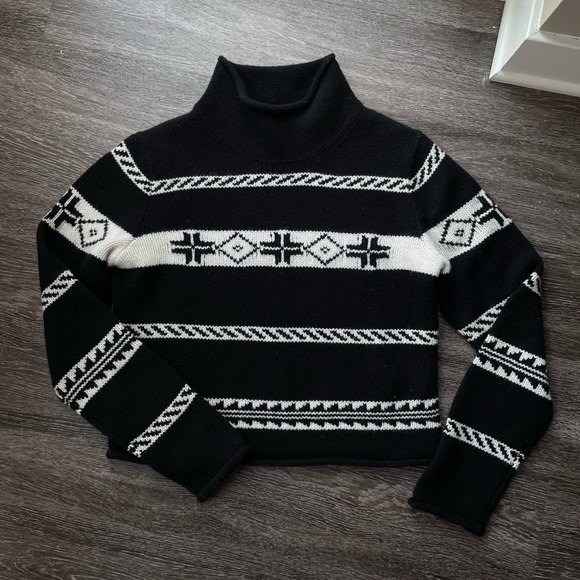Polo Ralph Lauren Sweaters - Polo Ralph Lauren Fair Isle Aztec Black & White Knit Wool Mock Neck Sweater Sz L